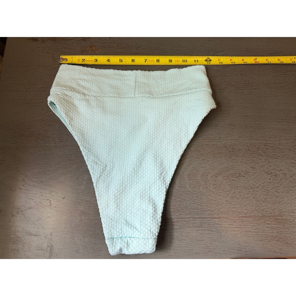 Aerie Real Good High Cut Cheeky Bikini Bottom Aqua Blue Textured Seersucker M - Picture 3 of 3